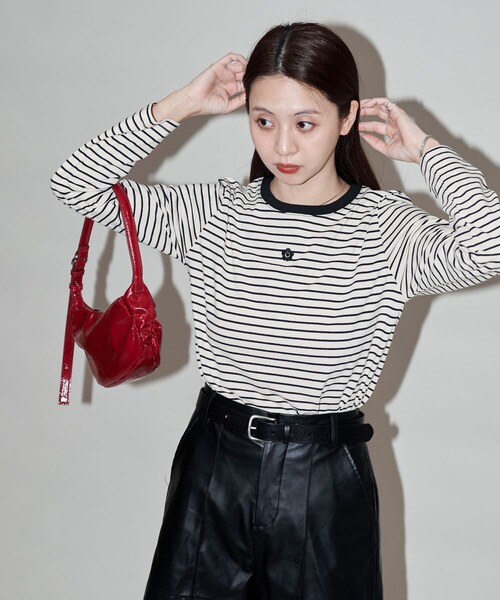 PUBLUX(パブリュクス)の「MARY QUANT × PUBLUX/マリークワント ワンポイントロゴロンT 限定展開(Tシャツ/カットソー・レディース・マルチ/ブラック/オフホワイト・フリ-)」の6枚目の写真