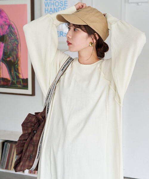 セール】限定展開 ピグメント加工 ワッフル 切り替え ワンピース