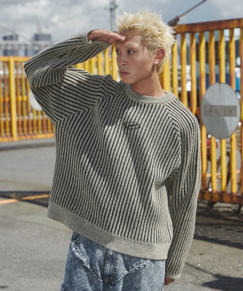 SHORT ROUND(ショートラウンド)の「SHORT ROUND/ヴィンテージライクラグランプルオーバー(ニット/セーター・メンズ・グレー/ベージュ・MEDIUM/LARGE)」の2枚目の写真