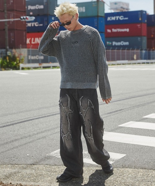 SHORT ROUND(ショートラウンド)の「SHORT ROUND/ヴィンテージライクラグランプルオーバー(ニット/セーター・メンズ・グレー/ベージュ・MEDIUM/LARGE)」の3枚目の写真