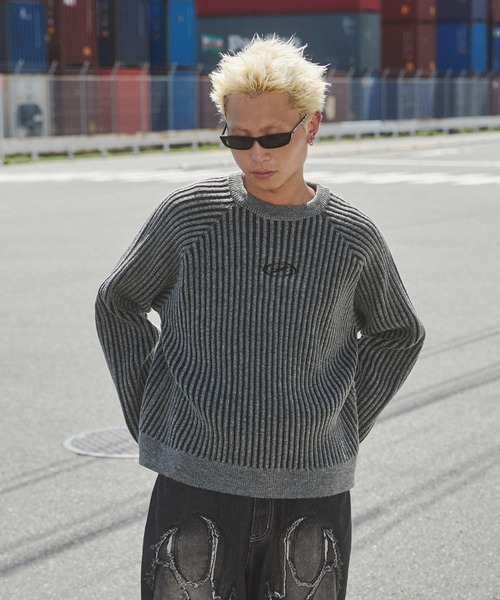 SHORT ROUND(ショートラウンド)の「SHORT ROUND/ヴィンテージライクラグランプルオーバー(ニット/セーター・メンズ・グレー/ベージュ・MEDIUM/LARGE)」の5枚目の写真