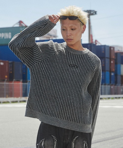 SHORT ROUND(ショートラウンド)の「SHORT ROUND/ヴィンテージライクラグランプルオーバー(ニット/セーター・メンズ・グレー/ベージュ・MEDIUM/LARGE)」の6枚目の写真