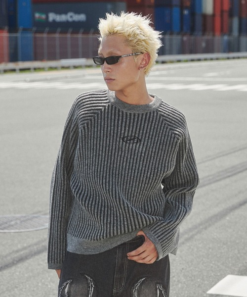 SHORT ROUND(ショートラウンド)の「SHORT ROUND/ヴィンテージライクラグランプルオーバー(ニット/セーター・メンズ・グレー/ベージュ・MEDIUM/LARGE)」の7枚目の写真