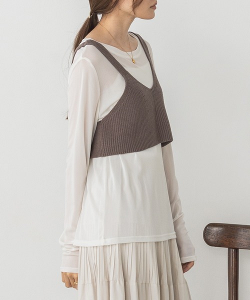 hunch（ハンチ）の「静電気防止 やわもちヤーン ビスチェ（ベスト・レディース・モカ/ブラック/アイボリー・FREE）」の9枚目の写真