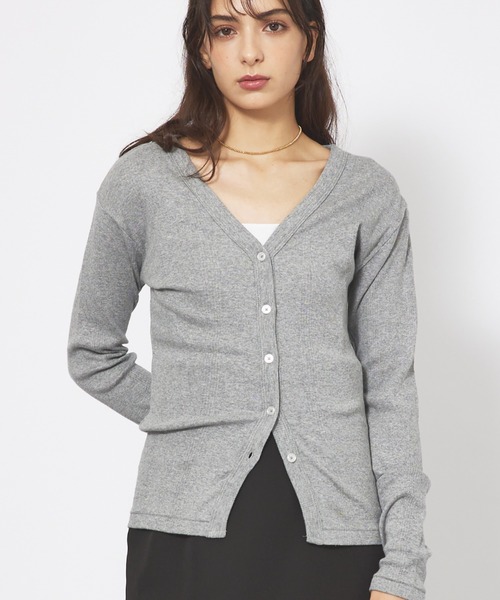 MILLER(ミラー)の「【Robert P. Miller】パネルリブ Vネック カーディガン / ボーダー / 無地 / カットソーカーディガン(Tシャツ/カットソー・レディース・グレー/ブラウン/ネイビー/ブラック・フリー)」の3枚目の写真