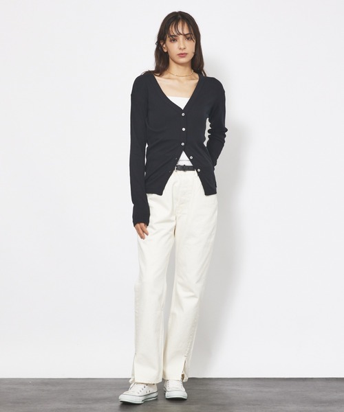 MILLER(ミラー)の「【Robert P. Miller】パネルリブ Vネック カーディガン / ボーダー / 無地 / カットソーカーディガン(Tシャツ/カットソー・レディース・グレー/ブラウン/ネイビー/ブラック・フリー)」の5枚目の写真