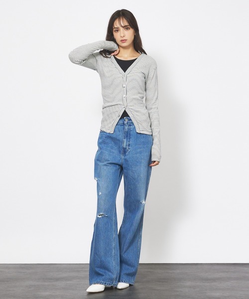 MILLER(ミラー)の「【Robert P. Miller】パネルリブ Vネック カーディガン / ボーダー / 無地 / カットソーカーディガン(Tシャツ/カットソー・レディース・グレー/ブラウン/ネイビー/ブラック・フリー)」の13枚目の写真