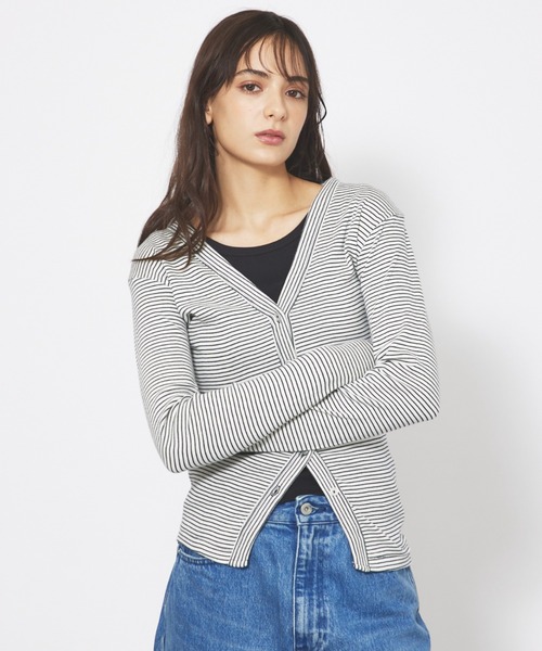 MILLER(ミラー)の「【Robert P. Miller】パネルリブ Vネック カーディガン / ボーダー / 無地 / カットソーカーディガン(Tシャツ/カットソー・レディース・グレー/ブラウン/ネイビー/ブラック・フリー)」の10枚目の写真