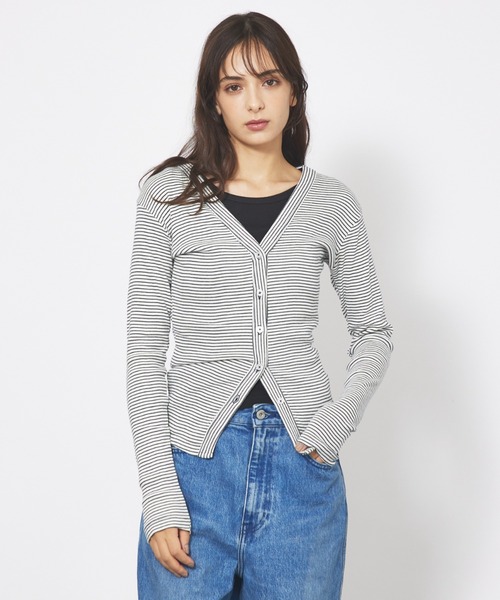 MILLER(ミラー)の「【Robert P. Miller】パネルリブ Vネック カーディガン / ボーダー / 無地 / カットソーカーディガン(Tシャツ/カットソー・レディース・グレー/ブラウン/ネイビー/ブラック・フリー)」の11枚目の写真