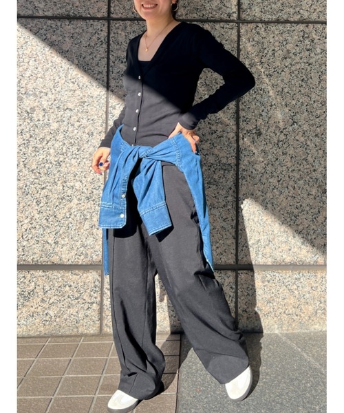 MILLER(ミラー)の「【Robert P. Miller】パネルリブ Vネック カーディガン / ボーダー / 無地 / カットソーカーディガン(Tシャツ/カットソー・レディース・グレー/ブラウン/ネイビー/ブラック・フリー)」の7枚目の写真