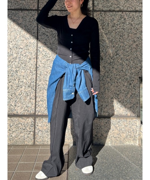 MILLER(ミラー)の「【Robert P. Miller】パネルリブ Vネック カーディガン / ボーダー / 無地 / カットソーカーディガン(Tシャツ/カットソー・レディース・グレー/ブラウン/ネイビー/ブラック・フリー)」の8枚目の写真