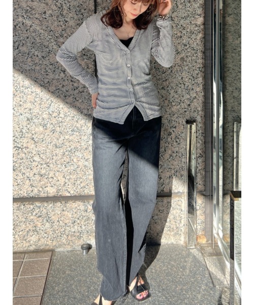 MILLER(ミラー)の「【Robert P. Miller】パネルリブ Vネック カーディガン / ボーダー / 無地 / カットソーカーディガン(Tシャツ/カットソー・レディース・グレー/ブラウン/ネイビー/ブラック・フリー)」の19枚目の写真