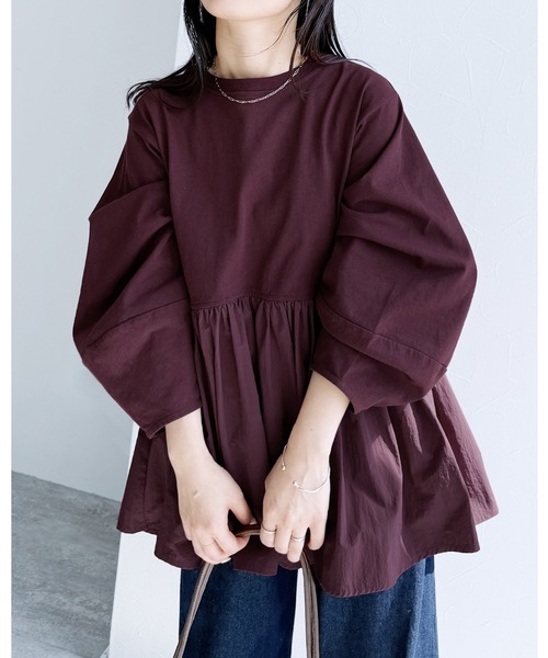 reca(レカ)の「【ZOZOTOWN限定】ランタンスリーブティアードプルオーバー(その他トップス・レディース・ブラック/グレイッシュベージュ/オフホワイト/チャコールグレー/ピンク系その他/バーガンディー・FREE)」の6枚目の写真