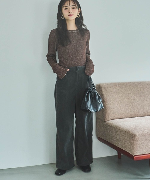 mil(ミル)の「【小柄さん向けサイズあり】コーデュロイセミワイドパンツ(その他パンツ・レディース・チャコールグレー/アイボリー/モカ・S-Short/M-Short/S-Regular/M-Regular/フリー)」の9枚目の写真