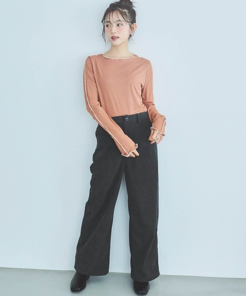 mil(ミル)の「【小柄さん向けサイズあり】コーデュロイセミワイドパンツ(その他パンツ・レディース・チャコールグレー/アイボリー/モカ・S-Short/M-Short/S-Regular/M-Regular/フリー)」の13枚目の写真