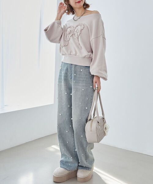 MAJESTIC LEGON（マジェスティックレゴン）の「リボンモチーフオフショルスウェット（スウェット・レディース・ホワイト系その他2/ピンク系その他2/グレー/ピンクベージュ・MEDIUM）」の16枚目の写真