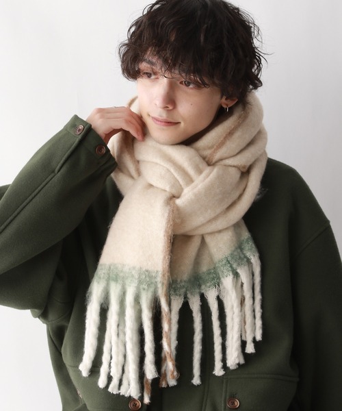 RAGEBLUE（レイジブルー）の「multi check volume fringe muffler/マルチチェック ボリュームフリンジマフラー（マフラー・レディース・ブルー系/オフホワイト/グレー系/オレンジ系その他・FREE）」の19枚目の写真