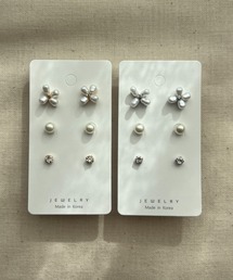 花パール&ストーンセットピアス (両耳用)