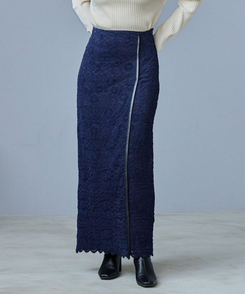 Andemiu(アンデミュウ)の「レースIラインスカート202691(スカート・レディース・ネイビー/グレー/アイボリー・SMALL/MEDIUM)」の2枚目の写真