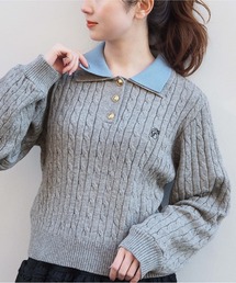 【選べる2デザイン】ケーブルニットポロプルオーバー