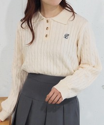 ケーブルニットポロプルオーバー