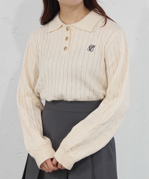 tiptop（ティップトップ）の「【選べる2デザイン】ケーブルニットポロプルオーバー（ニット/セーター・レディース・チャコールグレー/アイボリー/ネイビー/ボルドー/ネイビー系/グレー系その他・FREE）」の15枚目の写真