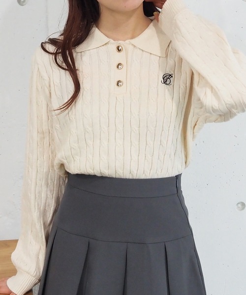 tiptop（ティップトップ）の「【選べる2デザイン】ケーブルニットポロプルオーバー（ニット/セーター・レディース・チャコールグレー/アイボリー/ネイビー/ボルドー/ネイビー系/グレー系その他・FREE）」の14枚目の写真