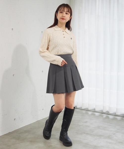 tiptop（ティップトップ）の「【選べる2デザイン】ケーブルニットポロプルオーバー（ニット/セーター・レディース・チャコールグレー/アイボリー/ネイビー/ボルドー/ネイビー系/グレー系その他・FREE）」の13枚目の写真