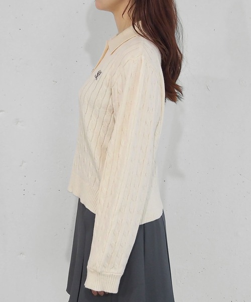 tiptop（ティップトップ）の「【選べる2デザイン】ケーブルニットポロプルオーバー（ニット/セーター・レディース・チャコールグレー/アイボリー/ネイビー/ボルドー/ネイビー系/グレー系その他・FREE）」の8枚目の写真