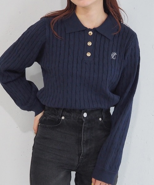 tiptop（ティップトップ）の「【選べる2デザイン】ケーブルニットポロプルオーバー（ニット/セーター・レディース・チャコールグレー/アイボリー/ネイビー/ボルドー/ネイビー系/グレー系その他・FREE）」の17枚目の写真