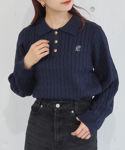 tiptop（ティップトップ）の「【選べる2デザイン】ケーブルニットポロプルオーバー（ニット/セーター・レディース・チャコールグレー/アイボリー/ネイビー/ボルドー/ネイビー系/グレー系その他・FREE）」の16枚目の写真