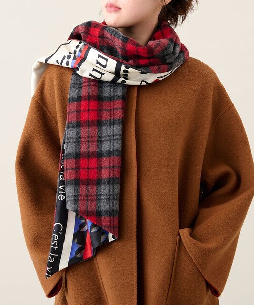 manipuri(マニプリ)の「<manipuri>チェックコンビマフラー(マフラー・レディース・ダークグリーン/ブラウン/レッド/ネイビー・FREE)」の5枚目の写真