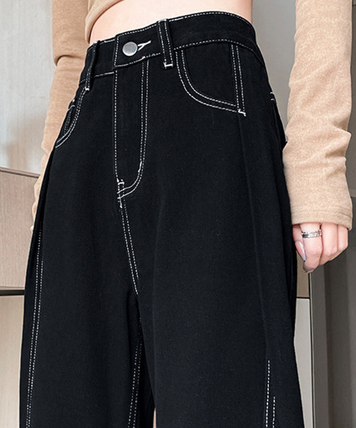 セール】レディース サイドタックで美脚魅せ。ステッチハイウエスト