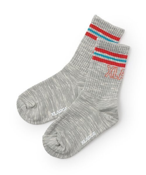 XLARGE KIDS(エクストララージキッズ)の「ライン入りスラブソックス(ソックス/靴下・キッズ・グレー/アイボリー・15-17cm/17-19cm/19-21cm)」の1枚目の写真