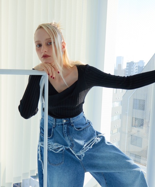 WONEM(ウォンエム)の「カットアウトリブトップス(Tシャツ/カットソー・レディース・ブルー/ブラック/ベージュ・FREE)」の18枚目の写真
