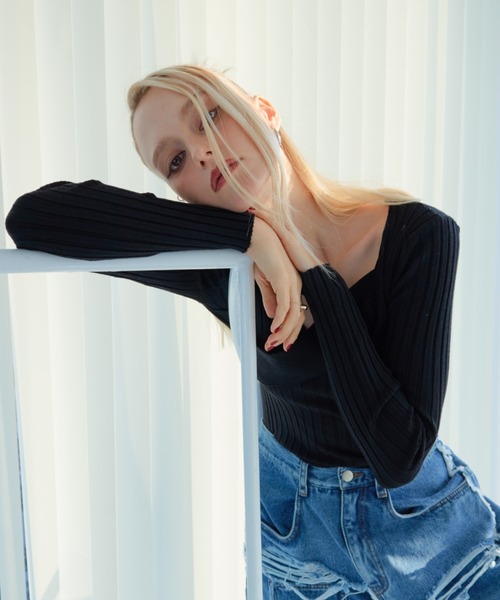 WONEM(ウォンエム)の「カットアウトリブトップス(Tシャツ/カットソー・レディース・ブルー/ブラック/ベージュ・FREE)」の19枚目の写真
