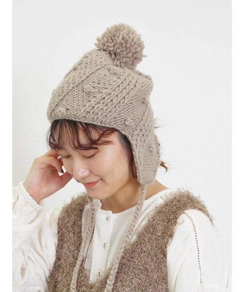 Samansa Mos2(サマンサ モスモス)の「ぽこぽこ耳当てニット帽(ハット・レディース・オフホワイト/モカ・F)」の3枚目の写真