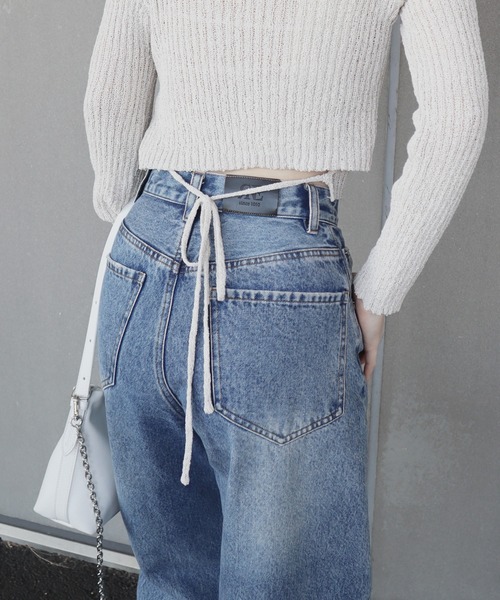 Reurie'（レウリィ）の「【再入荷/新色追加】バックリボンシアーVネックニット / 長袖 メランジ リブ フロントボタン バックオープン 大人カジュアル きれいめ レディライク モード 韓国 ブラック 黒 チャコール グレー ベージュ（ニット/セーター・レディース・ベージュ/ブラック/チャコールグレー/アッシュグレー・FREE）」の8枚目の写真