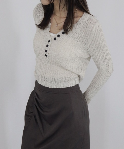 ニット セーター 「ZOZO限定」バックリボンシアーVネックニット／back ribbon sheer vneck knit 長袖 メランジ リブ フ セール】【ZOZO限定】バックリボンシアーVネックニット／back