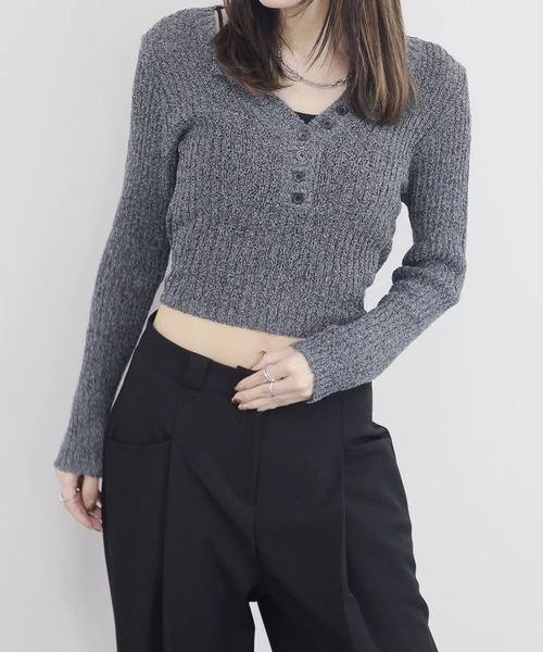ニット セーター 「ZOZO限定」バックリボンシアーVネックニット／back ribbon sheer vneck knit 長袖 メランジ リブ フ セール】【ZOZO限定】バックリボンシアーVネックニット／back