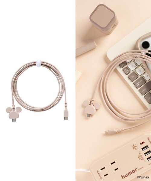 Hamee（ハミィ）の「ディズニーキャラクター USB 2.0 CABLE TYPE-C to TYPE-C 1.5m 充電ケーブル (ミッキーアイコン)（スマホグッズ・レディース・ブルー系その他/ベビーピンク/ブラック/ベージュ・FREE）」の3枚目の写真