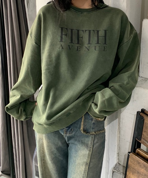 【セール】ヴィンテージライク ピグメント プリントクルーネックスウェット / バックプリント 裏起毛（スウェット）｜link lot（リンクロット）