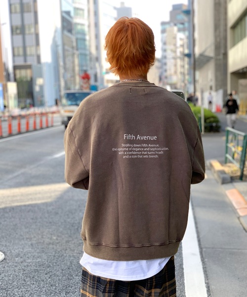 link lot(リンクロット)の「ヴィンテージライク ピグメント プリントクルーネックスウェット / バックプリント 裏起毛(スウェット・メンズ・カーキ/ブラウン/チャコール・M/L)」の16枚目の写真