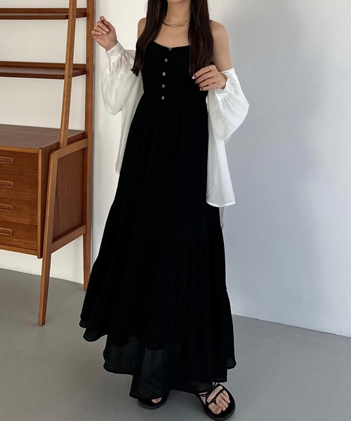 callautia(カラウティア)の「楊柳ティアードキャミワンピース(ワンピース・レディース・チャコール/ブラック/ホワイト・MEDIUM/SMALL/LARGE)」の4枚目の写真