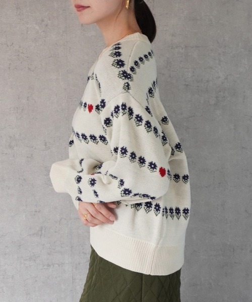 SELECT LEVERY(セレクトリベリー)の「花柄ボーダージャガードニット(ニット/セーター・レディース・アイボリー/ネイビー/ベージュ・MEDIUM)」の5枚目の写真