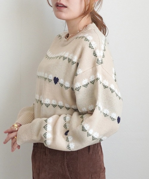 SELECT LEVERY(セレクトリベリー)の「花柄ボーダージャガードニット(ニット/セーター・レディース・アイボリー/ネイビー/ベージュ・MEDIUM)」の10枚目の写真
