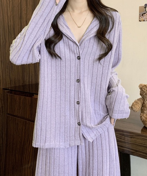 PRIVATE  BEACH（プライベートビーチ）の「2点セットルームウェア ストライプ起毛シャツ＆パンツ（ルームウェア/パジャマ・レディース・ブルー/パープル/グリーン・FREE）」の16枚目の写真