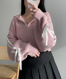 WEGO/ラインリボンダブルジップニットパーカー