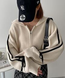 WEGO/ラインリボンダブルジップニットパーカー