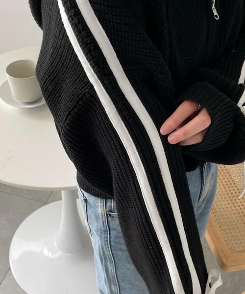 WEGO（ウィゴー）の「WEGO/ラインリボンダブルジップニットパーカー（カーディガン/ボレロ・レディース・アイボリー/ピンク/ブラック・FREE）」の9枚目の写真